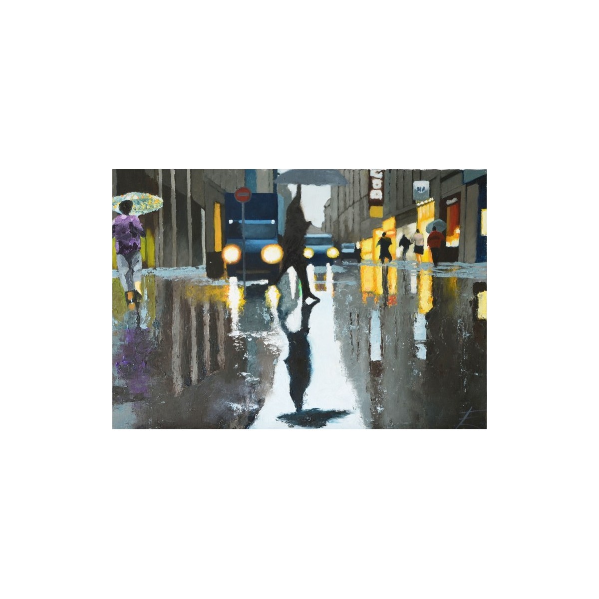 Centre ville - Peinture à l'huile - Scène urbaine animée - Eric Turlot - Galerie FenêtreSurArtistes