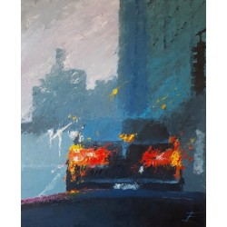 Rainy Morning - Peinture à l'huile - Scène de rue matinale sous la pluie - Eric Turlot - Galerie FenêtreSurArtistes