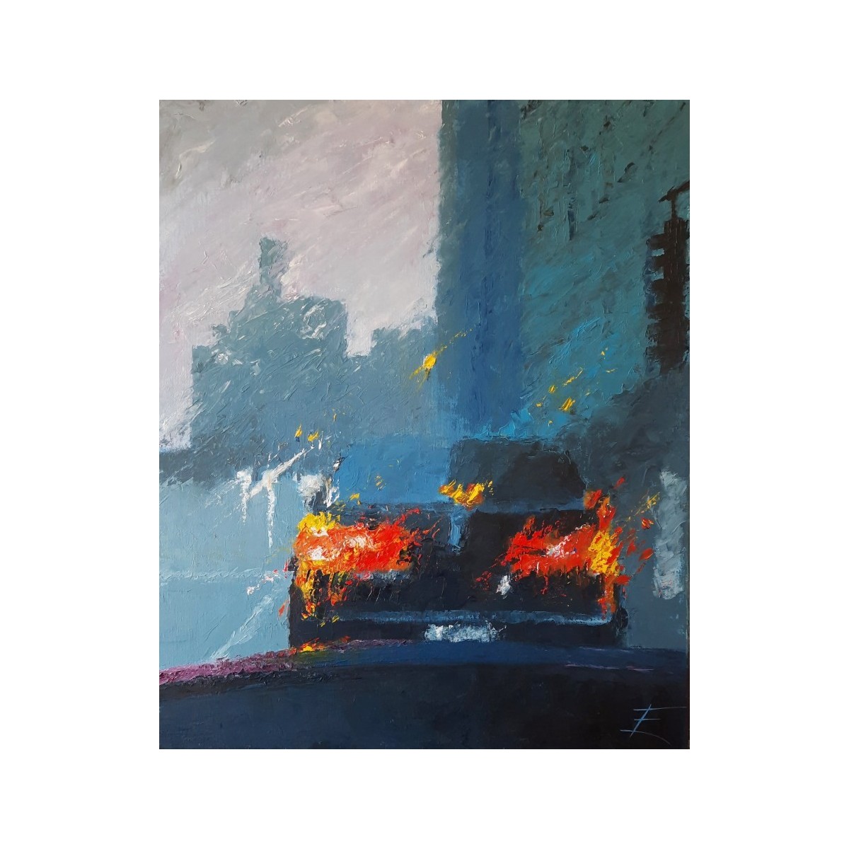Rainy Morning - Peinture à l'huile - Scène de rue matinale sous la pluie - Eric Turlot - Galerie FenêtreSurArtistes