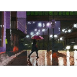 Reviens tard - Peinture à l'huile - Scène nocturne urbaine - Eric Turlot - Galerie FenêtreSurArtistes
