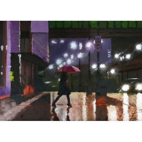Reviens tard - Peinture à l'huile - Scène nocturne urbaine - Eric Turlot - Galerie FenêtreSurArtistes
