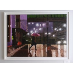 Reviens tard - Peinture à l'huile - Scène nocturne urbaine - Eric Turlot - Oeuvre encadrée