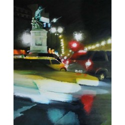 Rendez-vous place Clichy - Peinture à l'huile - Scène parisienne nocturne - Eric Turlot - 100x73cm - Galerie FenêtreSurArtistes