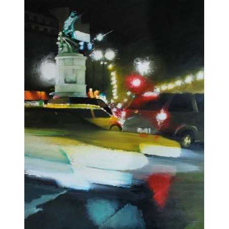 Rendez-vous place Clichy - Peinture à l'huile - Scène parisienne nocturne - Eric Turlot - 100x73cm - Galerie FenêtreSurArtistes
